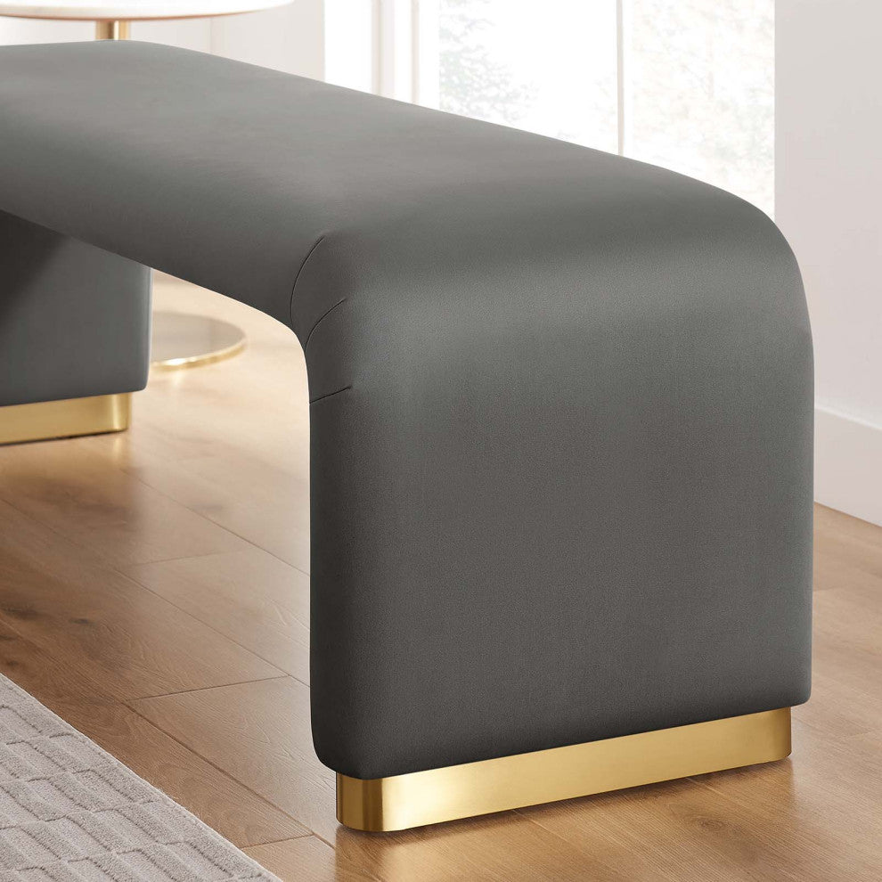 Koda Performance Velvet Waterfall Long Bench - Brass Storm Gray