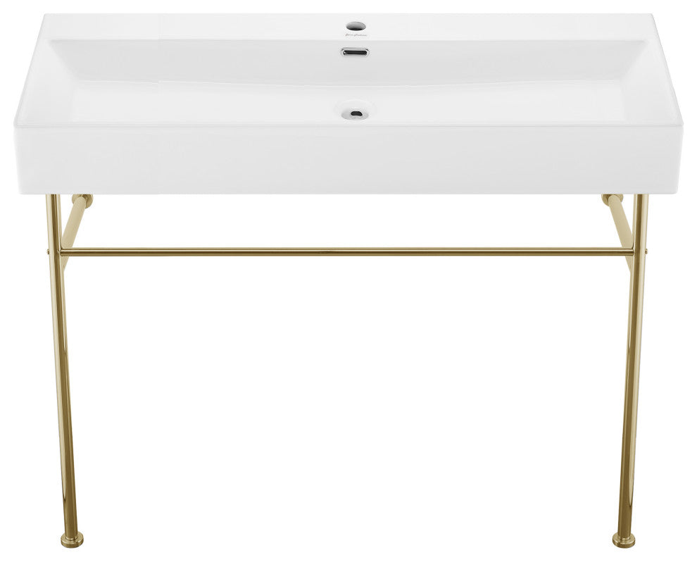 Claire 40" Ceramic Console Sink White Basin Gold Legs