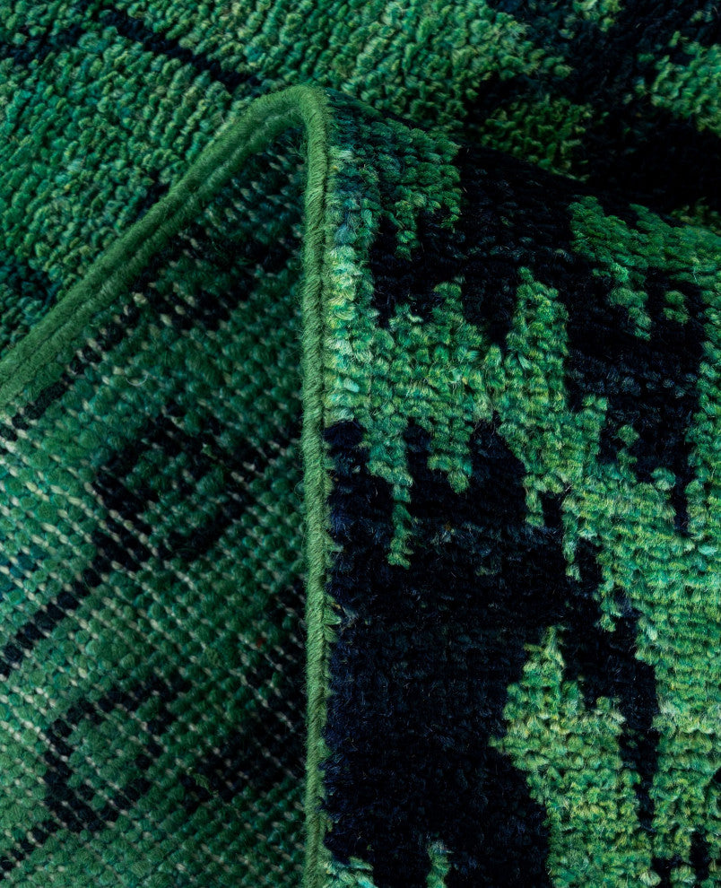 Overdyed One-of-a-Kind Hand-Knotted Area Rug Green, 2' 5" x 10' 4"