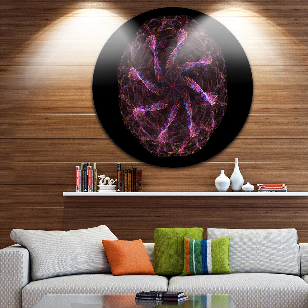 Glowing Purple Radial Fractal Flower Art, Floral Round Wall Art, 11"