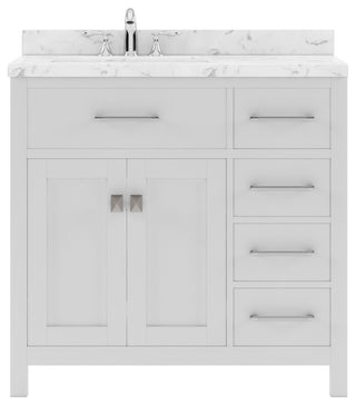 Caroline Parkway 36" Bath Vanity, White With Marble Quartz Top