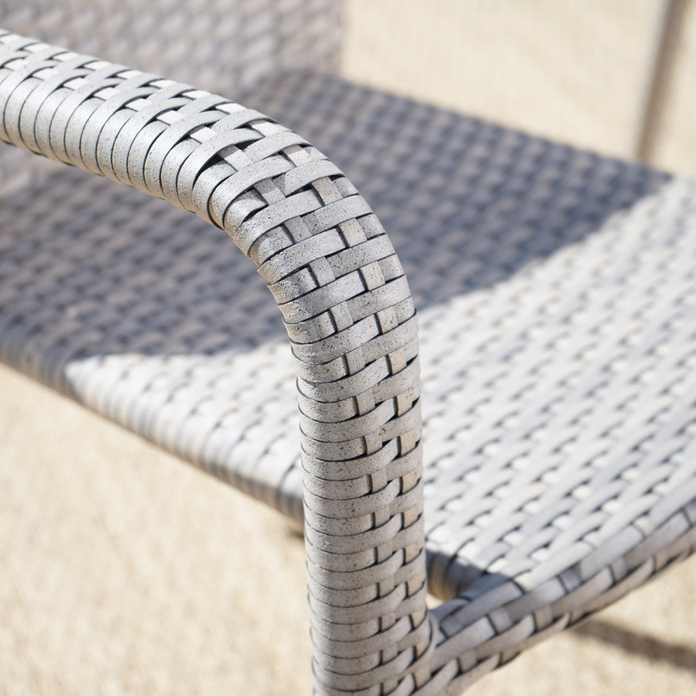 GDF Studio Ava Outdoor Wicker Armed Aluminum Framed Stack Chairs, Set of 2, Chat