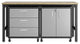 Pemberly Row 3-Piece Modern Metal Worktable & Garage Cabinet Set in Gray