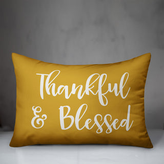 Thankful & Blessed Lumbar Pillow, Mustard, 14"x20"