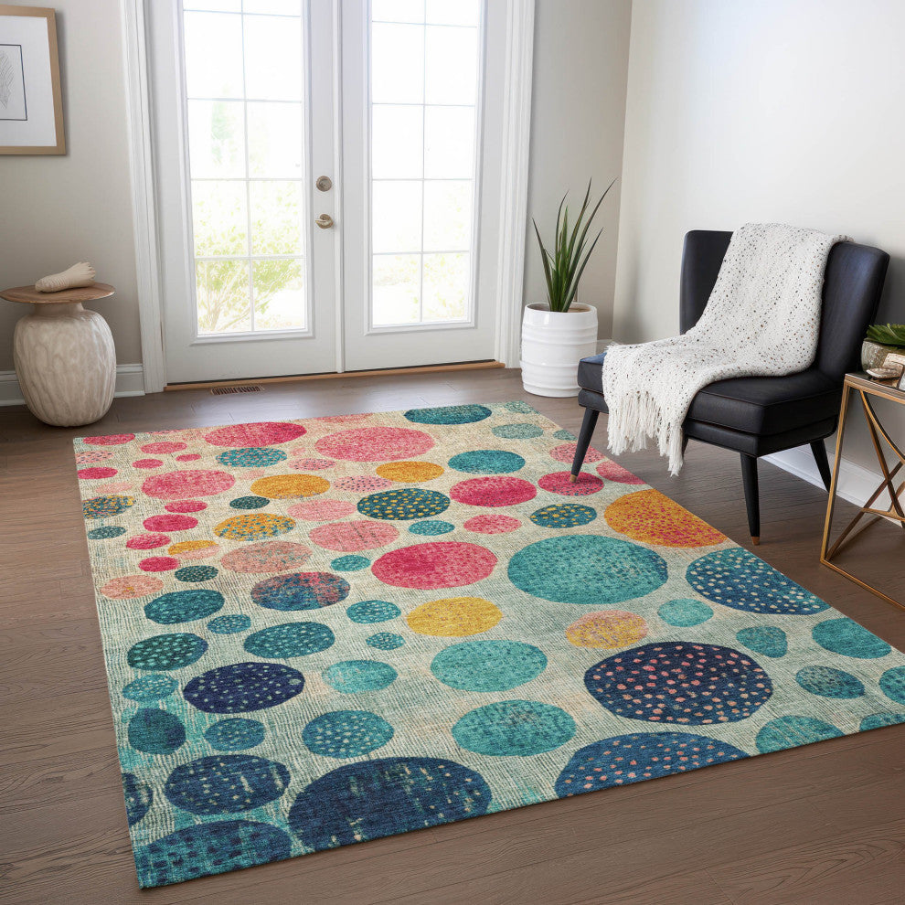 Machine Washable Indoor/Outdoor Chantille ACN1899 Teal 3' x 5' Rug