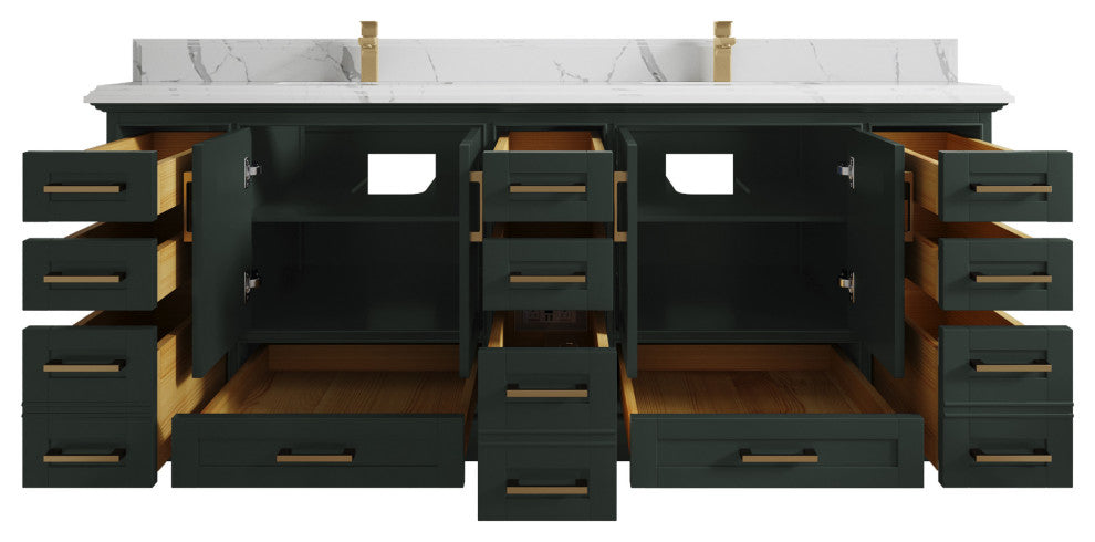 Fenway 84 Double Sink Bath Vanity in Pewter Green 1.5" Calacatta Laza
