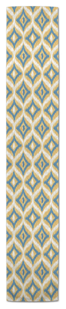 Blue and Yellow Ikat 16x72 Cotton Twill Runner