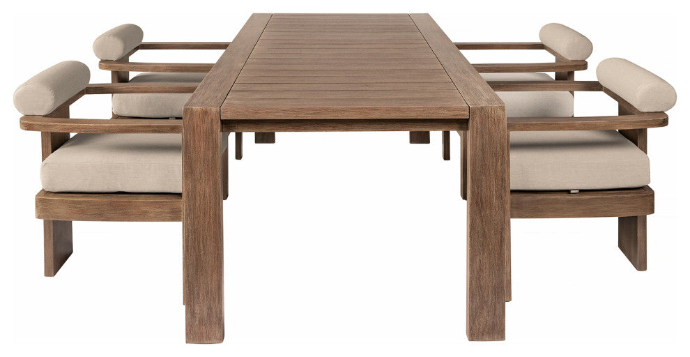 Relic Outdoor Dining Set Eucalyptus Wood Taupe Olefin Cushions, 5-Piece Set