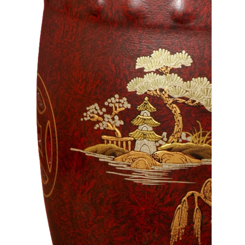 Red, Glazed Garden Stool