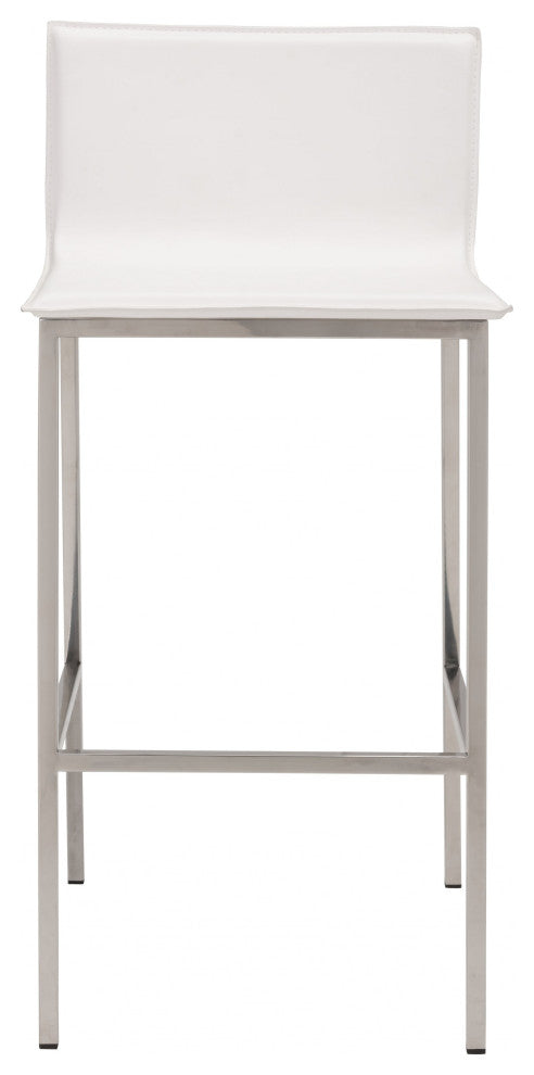 Set of Two Designer White Faux Leather and Steel Barstools
