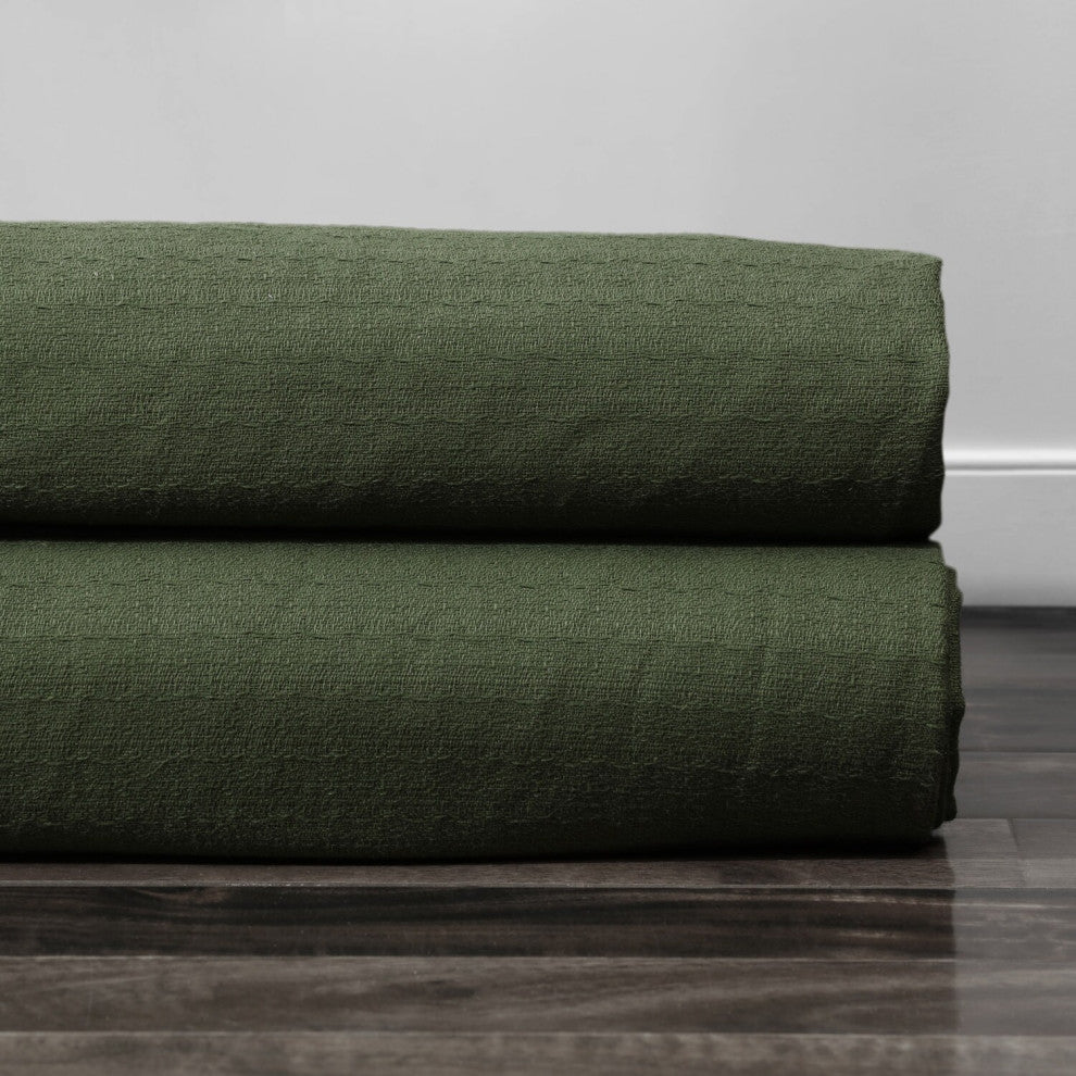 French Green Cotton Textured BarkWeave Fabric Sample, 4Wx4L