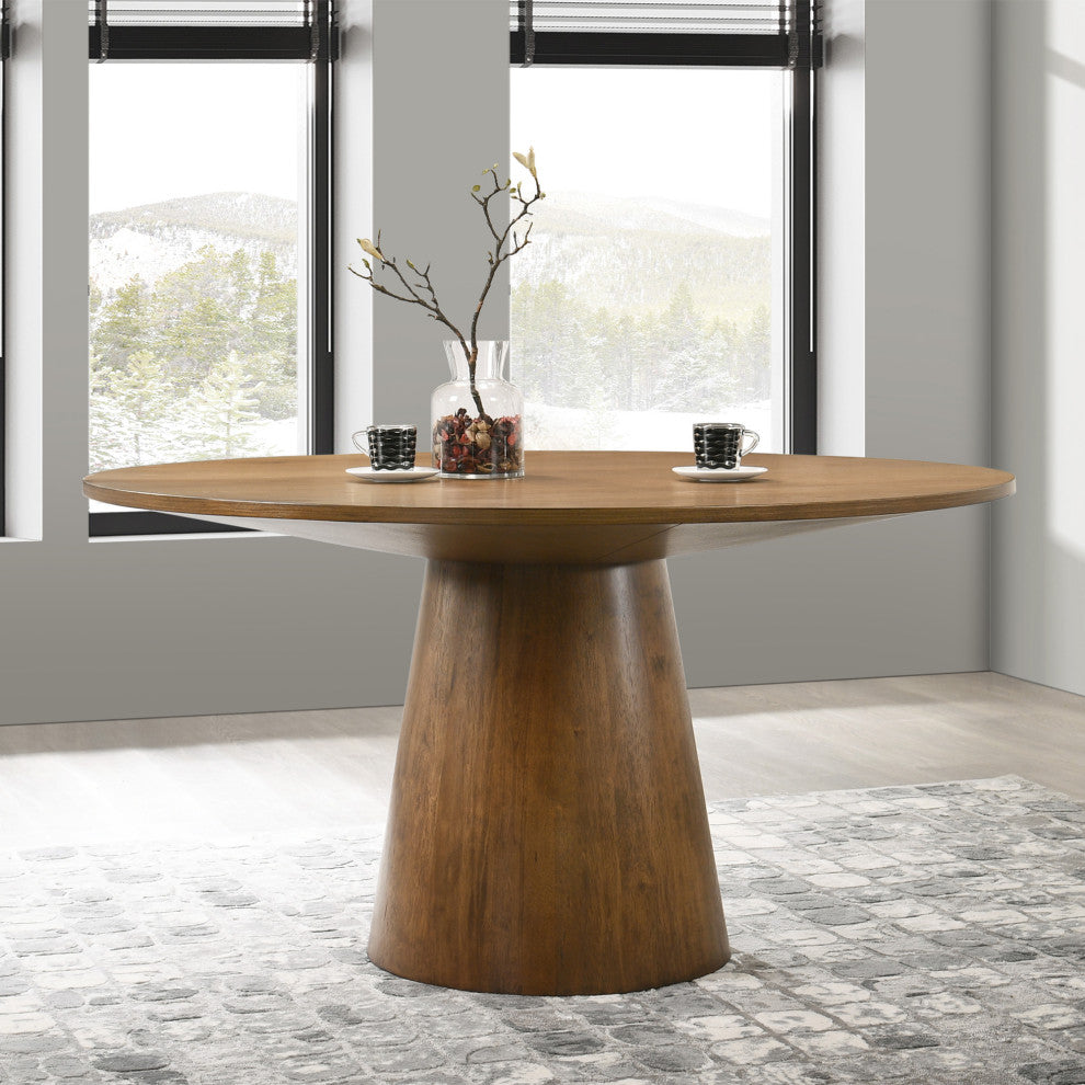 Terra Transitional Round Dining Table Only, Walnut