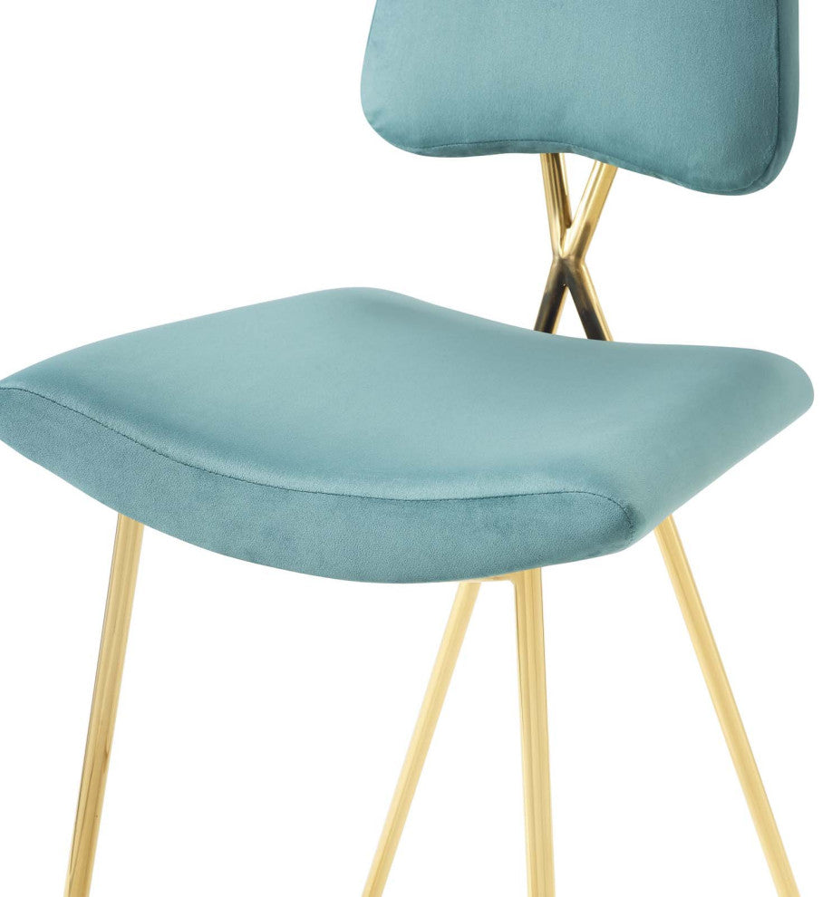 Bar Stool Chair Barstool, Set of 2, Velvet, Metal, Blue, Modern, Bar Pub Bistro