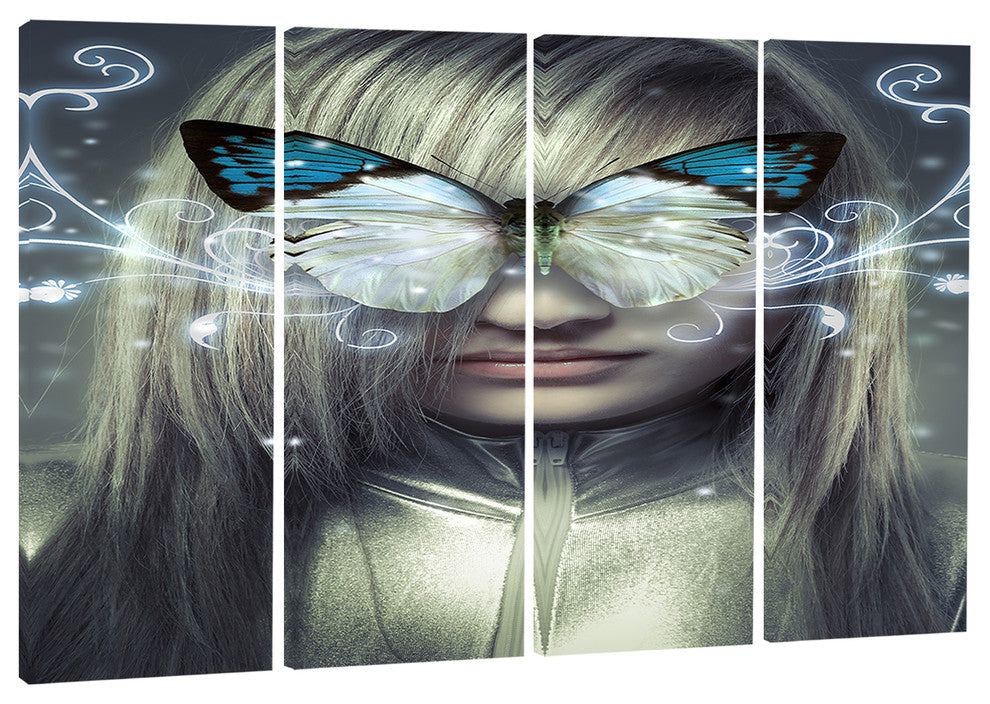 "Serious Young Blonde" Portrait Digital Art Canvas Print, 4 Panels