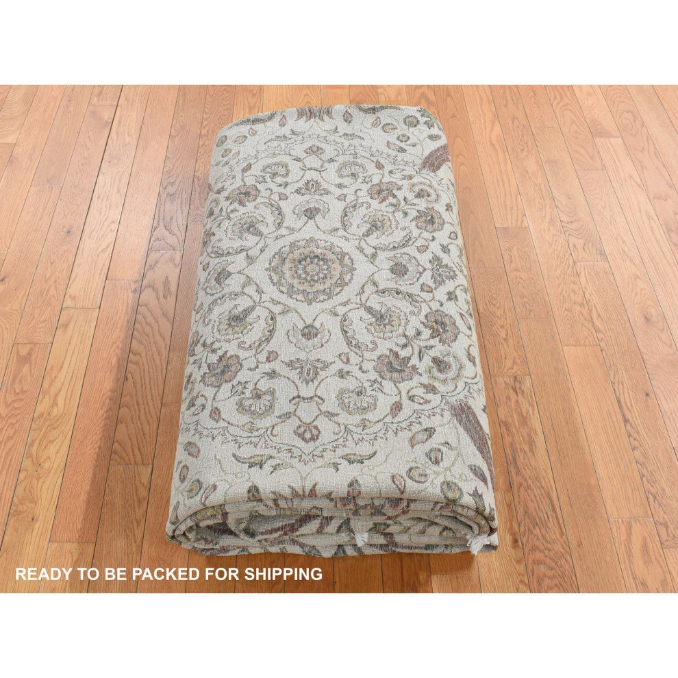 Gray Silk With Wool Mughal Inspired Branch Design Hand Knotted Rug 10'1"x13'9"