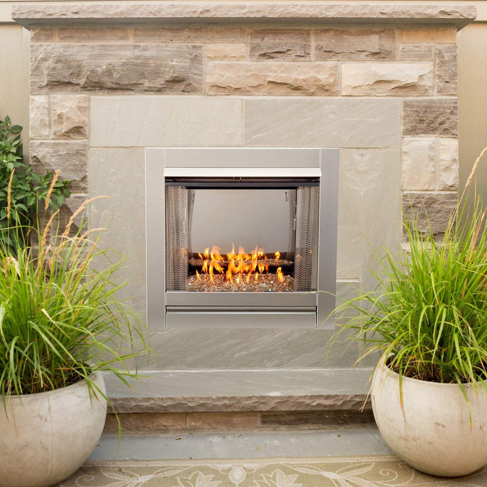 Vent Free Stainless Outdoor Gas Fireplace Insert With Crystal Fire Glass Media