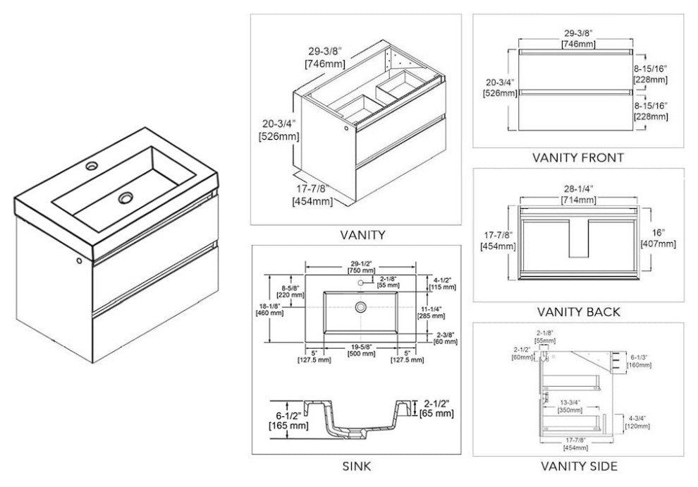 Jena 30"Vanity With Acrylic Sink Light Grey