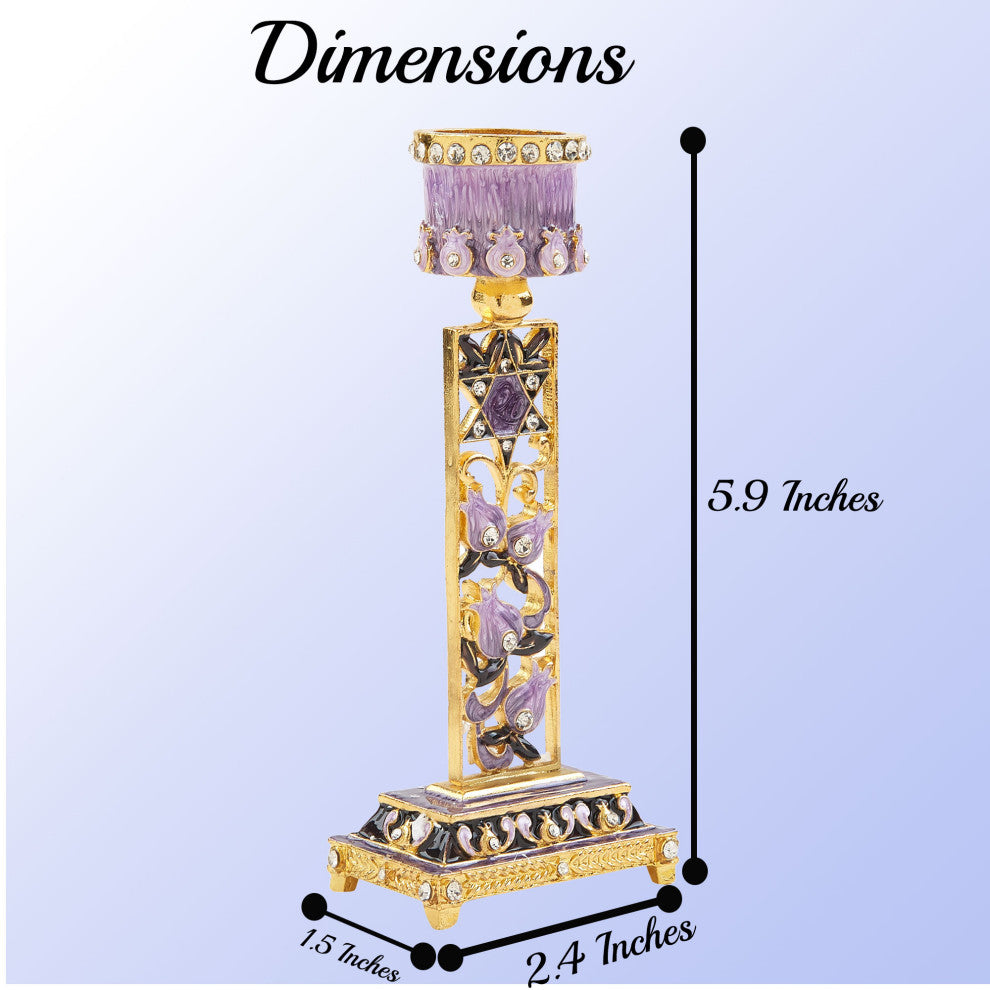 Matashi Shabbat Candlestick Holder (2-Piece) Hand-Painted,  Pewter (Purple)