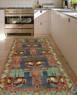 Fine Vintage Distressed Cirilo Navy/Rust Runner, 4'10x10'2