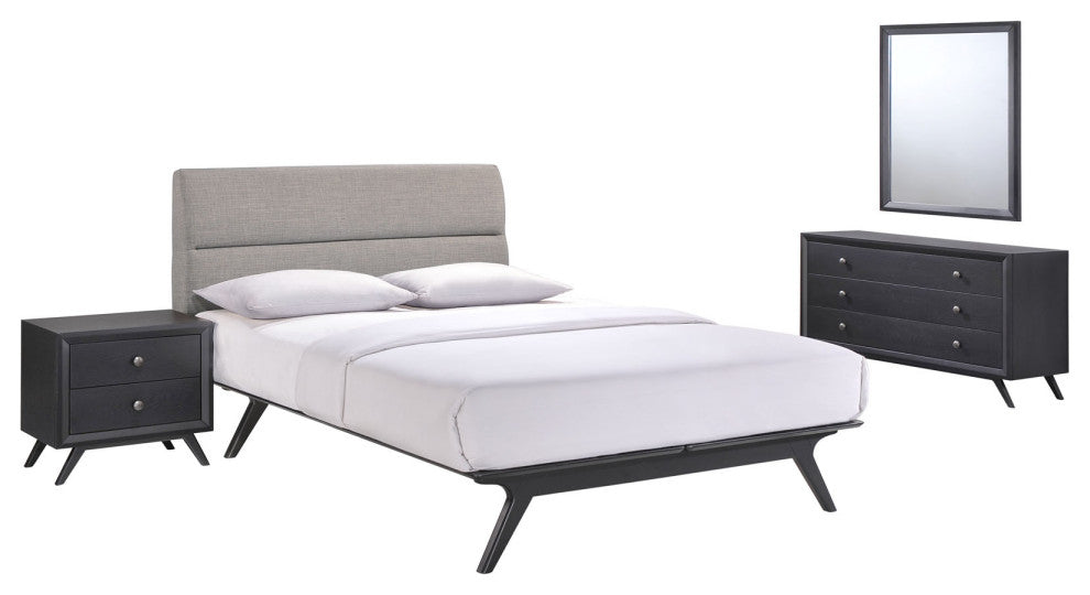 Addison 4 Piece Queen Bedroom Set, Black Gray