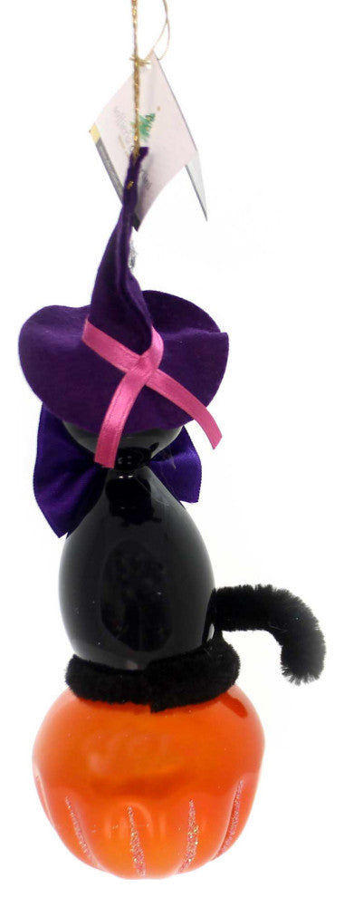 De Carlini Italian Ornaments Black Cat On Pumpkin Tree Ornament Halloween Jol