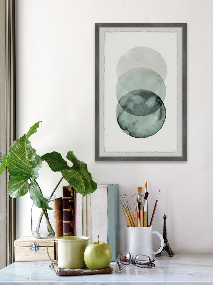 "Ombre Green Circles" Framed Painting Print, 8"x12"