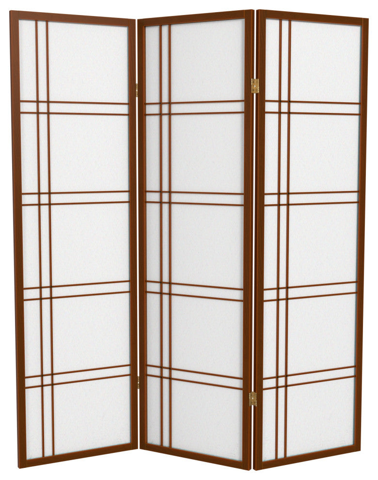 5'' Tall Double Cross Shoji Screen, Walnut, 3 Panels