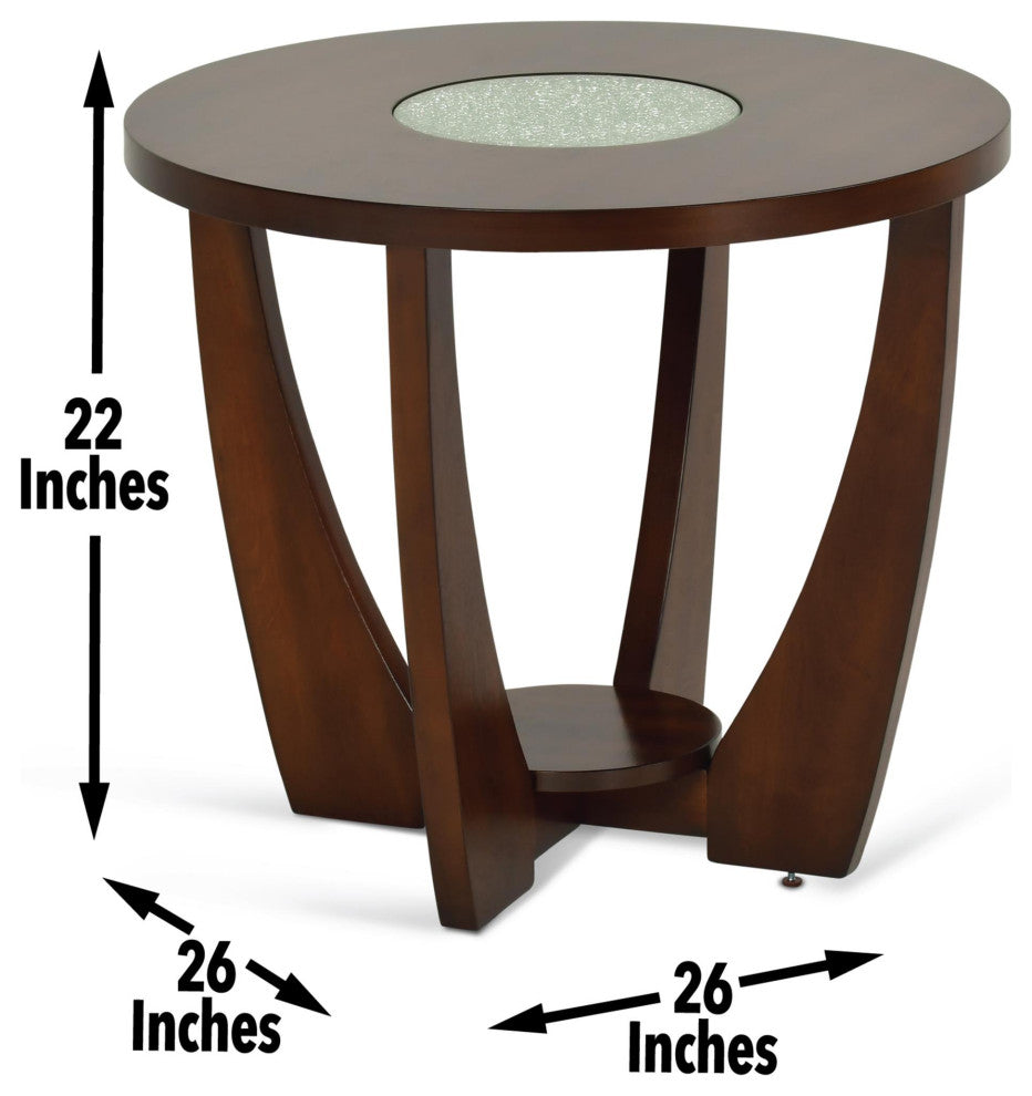 Rafael End Table in Cherry Finished Wood with Glass inlay