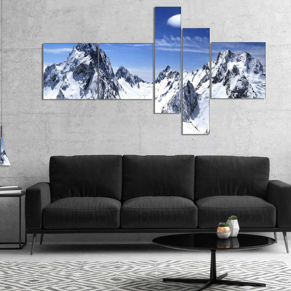 Panorama Caucasus Mountains, Photography Canvas Art Print, 60"x32", 5 panels