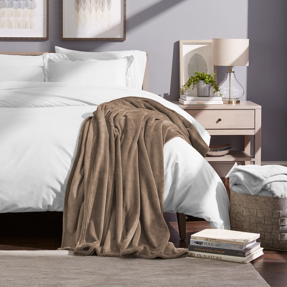 Bare Home Microplush Fleece Blanket, Taupe, King