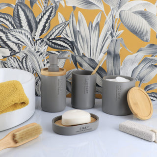Bathroom Accessories with Natural Accents, Gray, Full Set 5 Pieces