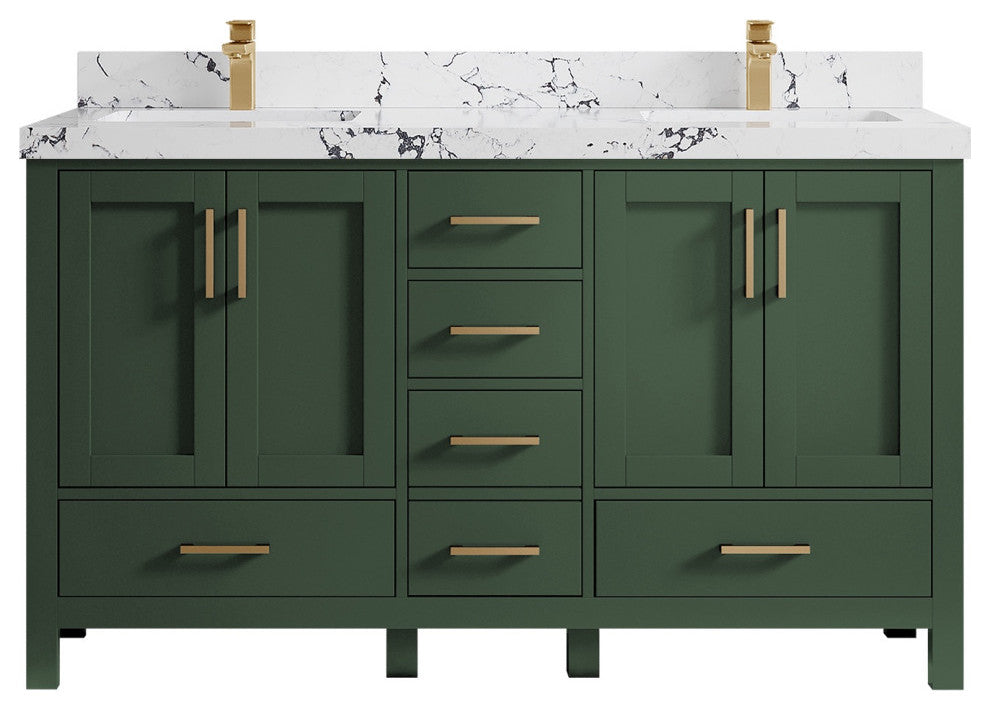 Malibu 60 Double Sink Bathroom Vanity in Lafayette Green 2" Viola Night