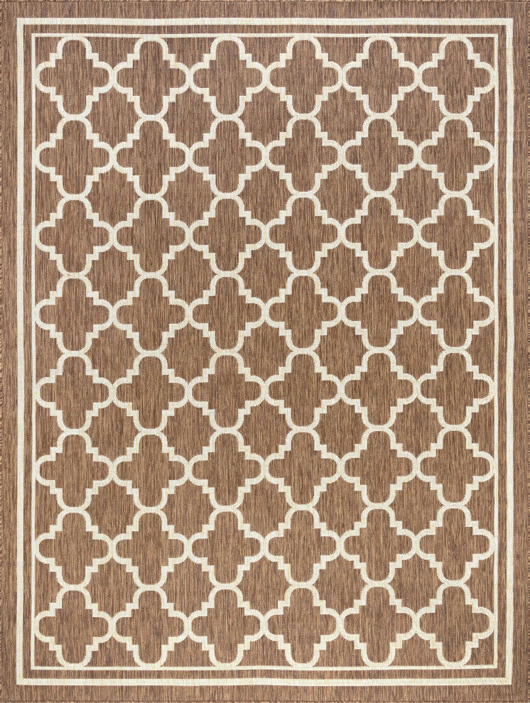 Shaila Transitional Geometric Gold/Cream Indoor/Outdoor Area Rug, 9'x12'