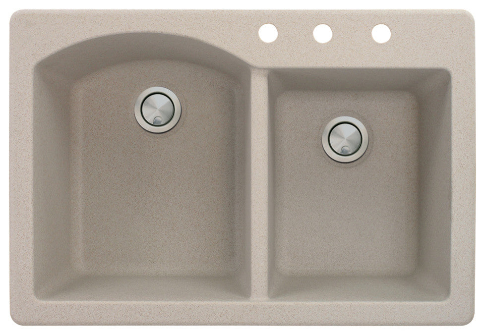 Aversa 33" silQ Granite Double Bowl Kitchen Sink with 3 Holes in Cafe Latte