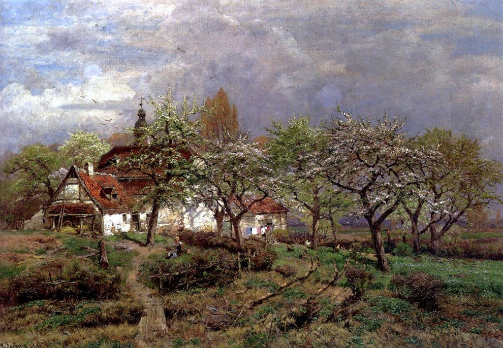 Heinrich Hartung In The Orchard, 18"x27" Gallery Wrapped Canvas Print