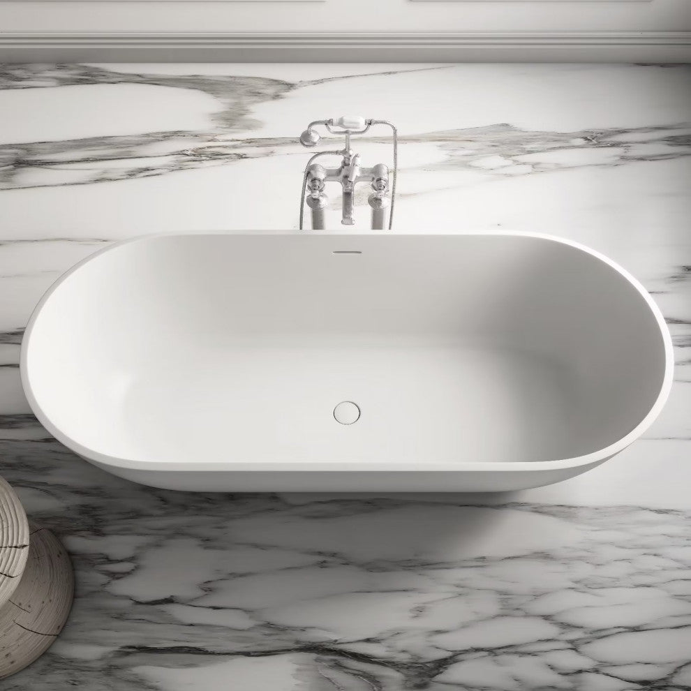 Stone Resin Matte Freestanding Soaking Bathtub, White, 69 in.