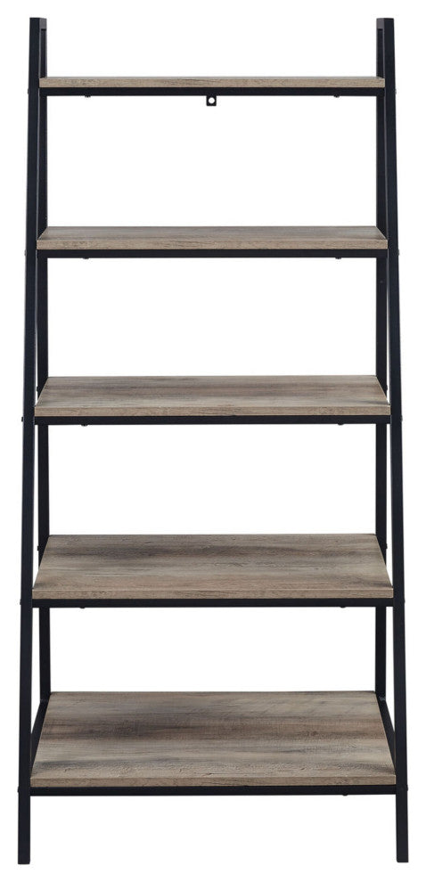 Contemporary Metal and Wood 5-Shelf Ladder Bookshelf "“ Dark Walnut