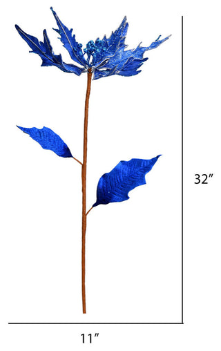Glitter Poinsetta Artificial Christmas Spray , Blue, 32"