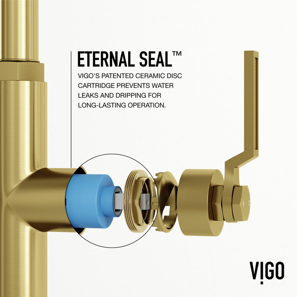 VIGO Hart Angular 18" H Single Handle Pull-Down Kitchen Faucet, Matte Brushed Gold, Without Extras