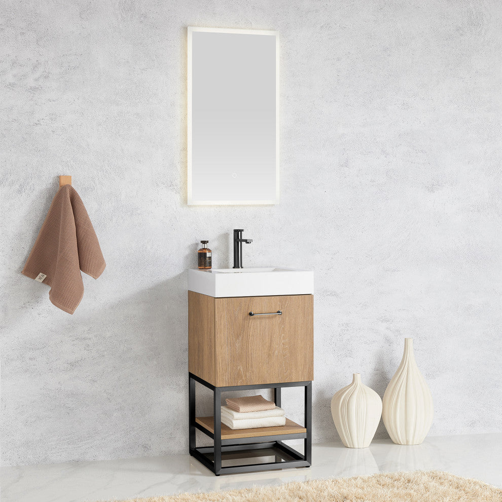 Alistair Vanity, North American Oak, Matte Black Hardware, 18", With Mirror