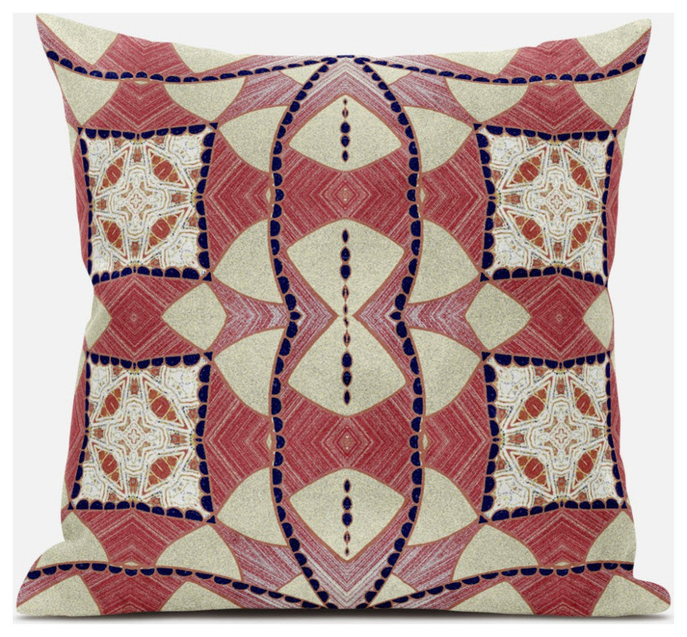 18" Red White Cosmic Circle Boho Suede Throw Pillow