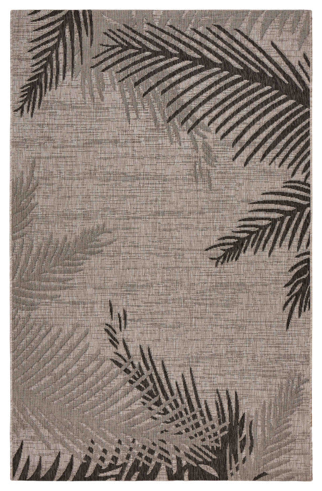 8" x 9" Beige Palm Leaves Indoor Outdoor Scatter Rug