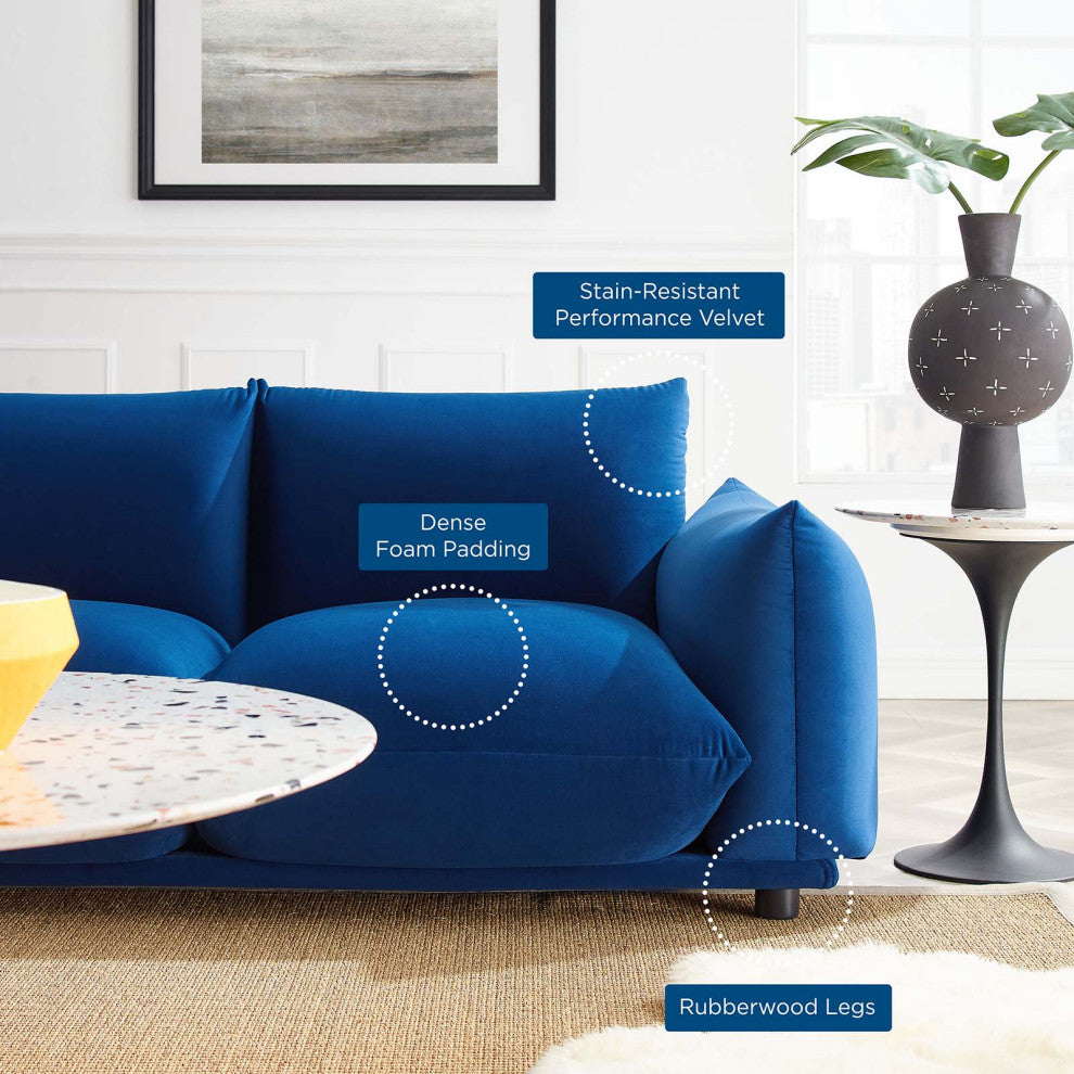 Sofa, Velvet, Blue Navy, Modern, Living Lounge Room Hotel Lobby Hospitality