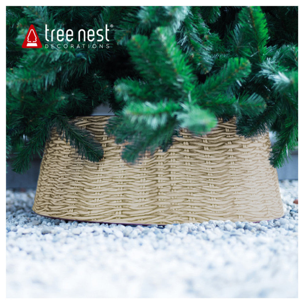 Tree Nest Christmas Woven Rattan Decal Tree Collar, Large, Gray