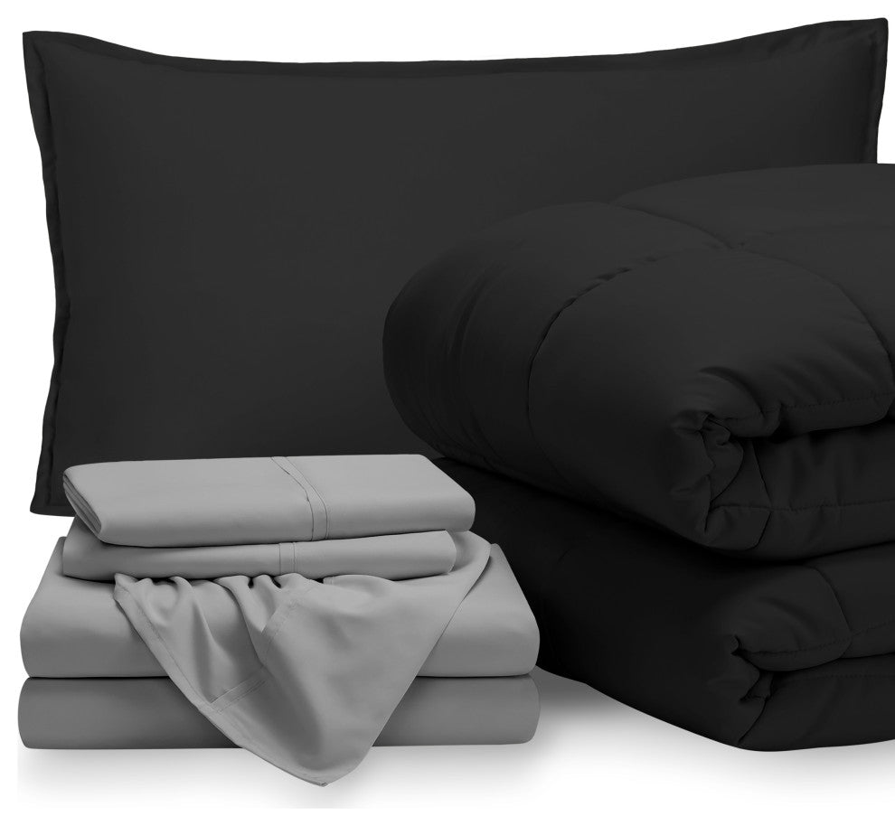 Bare Home 5-Piece Twin Bed-in-a-Bag, Black, Light Gray