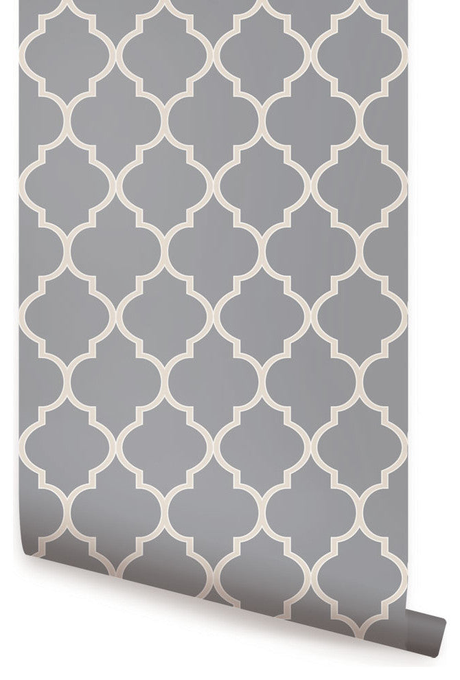 Moroccan Peel and Stick Vinyl Wallpaper, Cool Dark Gray, 24"x108"