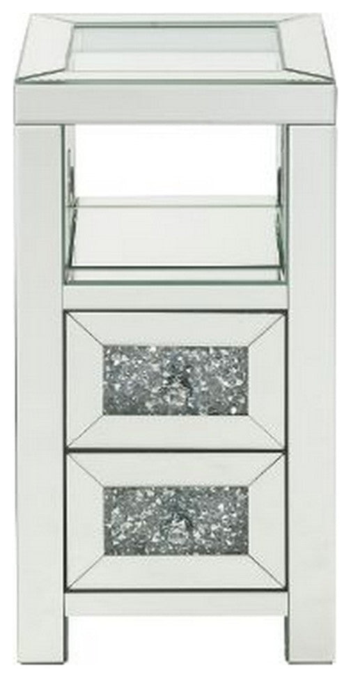 Benzara BM251219 Accent Table With Mirror Work/2 Storage Drawers, Small, White