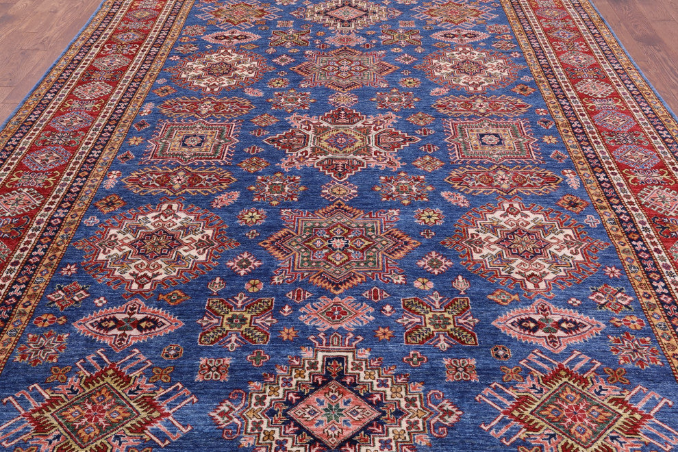 8' 10" X 12' 5" Geometric Super Kazak Handmade Wool Rug Q9525