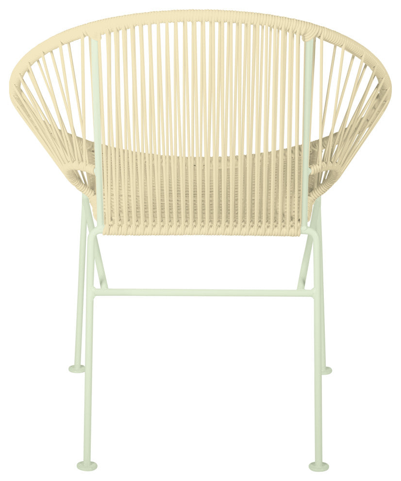 Concha Indoor/Outdoor Handmade Dining Chair, Ivory Weave, Chrome Frame