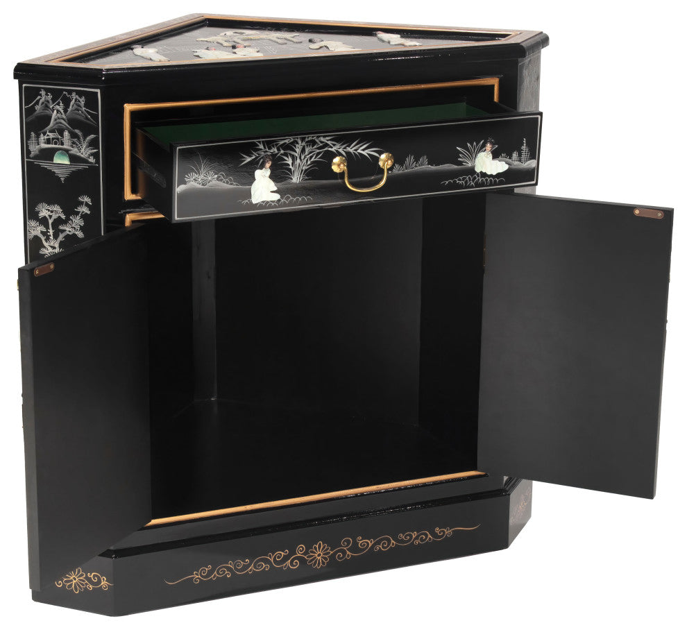 Black Lacquer Corner Cabinet Royal Ladies